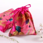 2 PC Indian Pink Bird Hand Printed Velvet Hand Bags