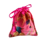 2 PC Indian Pink Bird Hand Printed Velvet Hand Bags - Image 2