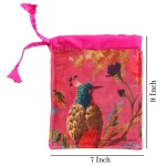 2 PC Indian Pink Bird Hand Printed Velvet Hand Bags - Image 6