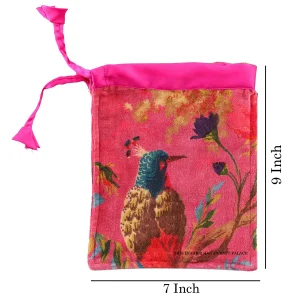 2 PC Indian Pink Bird Hand Printed Velvet Hand Bags - Image 6