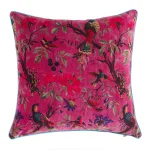 22" Beautiful Pink Flower Bird Printed Velvet Cushion Case - Image 3