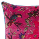 22" Beautiful Pink Flower Bird Printed Velvet Cushion Case - Image 4