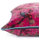 22" Beautiful Pink Flower Bird Printed Velvet Cushion Case - Image 5