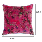 22" Beautiful Pink Flower Bird Printed Velvet Cushion Case - Image 6