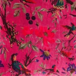 22" Beautiful Pink Flower Bird Printed Velvet Cushion Case - Image 7
