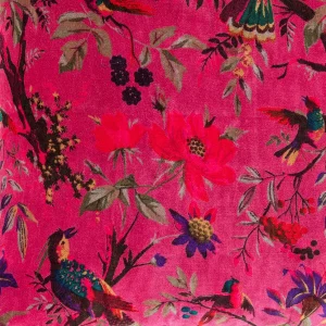 22" Beautiful Pink Flower Bird Printed Velvet Cushion Case - Image 7