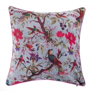 22" Grey Bird Design Velvet Cushion Cover - Image 3