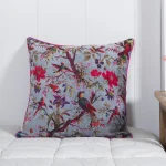 22" Grey Bird Design Velvet Cushion Cover