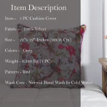 22" Grey Bird Design Velvet Cushion Cover - Image 8