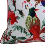 22" Inch Hand Brid Printed White Velvet Cushion Cover - Image 2