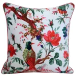 22" Inch Hand Brid Printed White Velvet Cushion Cover