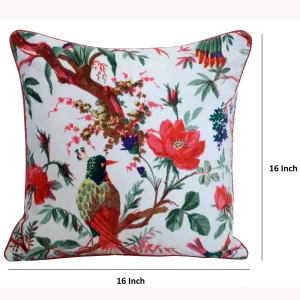 22" Inch Hand Brid Printed White Velvet Cushion Cover - Image 5