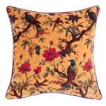 22" Yellow Bird Print Velvet Cushion Cover - Image 3