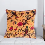 22" Yellow Bird Print Velvet Cushion Cover