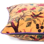 22" Yellow Bird Print Velvet Cushion Cover - Image 5