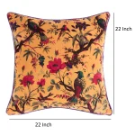 22" Yellow Bird Print Velvet Cushion Cover - Image 6