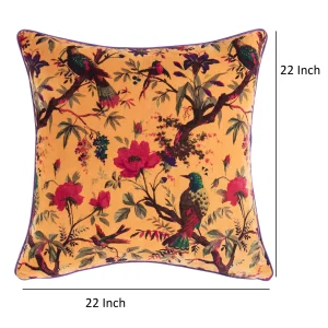 22" Yellow Bird Print Velvet Cushion Cover - Image 6