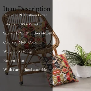 2PC Multi Ikat Print Soft Velvet Cushion Cover - Image 6