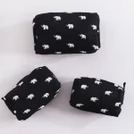 3 PC Elephant Block Printed Cotton Quilted Toiletry Bags - Image 4