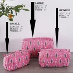 3 pc Pink Leaf Printed Quilted Makeup Cosmetic Carry Bag - Image 5