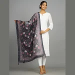 Beautiful Floral Print Navy Blue Organza Silk Women Dupatta - Image 2