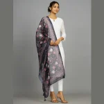Beautiful Floral Print Navy Blue Organza Silk Women Dupatta