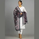Beautiful Floral Print Navy Blue Organza Silk Women Dupatta - Image 4