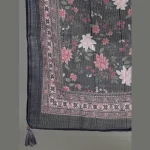 Beautiful Floral Print Navy Blue Organza Silk Women Dupatta - Image 5