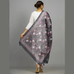Beautiful Floral Print Navy Blue Organza Silk Women Dupatta - Image 6