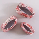 Beautiful Peach Floral Quilted Unisex Makeup Bags - Image 2