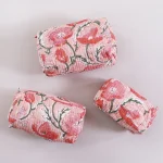 Beautiful Peach Floral Quilted Unisex Makeup Bags - Image 4