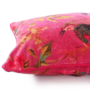 Beautiful Pink Bird Printed Velvet Pillow Cover Set - Image 4