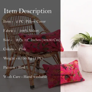 Beautiful Pink Bird Printed Velvet Pillow Cover Set - Image 6