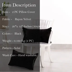 Beautiful Solid Black Velvet Rectangular Pillow Cover - Image 7