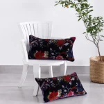 Black Base Red Floral Print velvet Fabric Pillow Cover