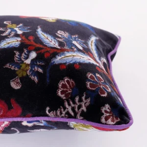 Black Base Red Floral Print velvet Fabric Pillow Cover - Image 4