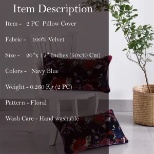 Black Base Red Floral Print velvet Fabric Pillow Cover - Image 6
