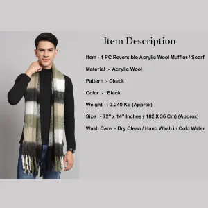 Black & Beige Acrylic Wool Men's Muffler - Image 8