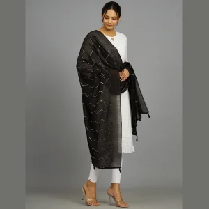 Black Chanderi Silk Fabric Dupatta - Image 4