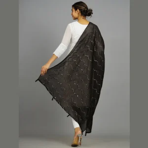 Black Chanderi Silk Fabric Dupatta - Image 6