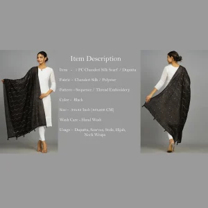 Black Chanderi Silk Fabric Dupatta - Image 7