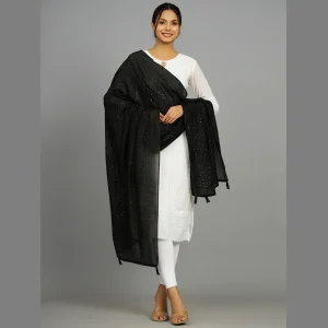 Black Designer Embroidered sequined Chanderi Dupatta - Image 3