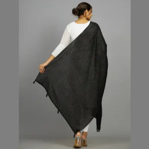 Black Designer Embroidered sequined Chanderi Dupatta - Image 6