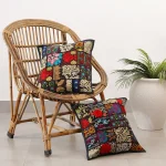 Black Embroidered Khambadiya Patchwork Cushion Cover