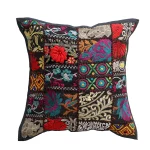 Black Embroidered Khambadiya Patchwork Cushion Cover - Image 2
