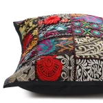 Black Embroidered Khambadiya Patchwork Cushion Cover - Image 4