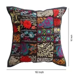 Black Embroidered Khambadiya Patchwork Cushion Cover - Image 6