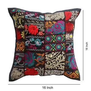 Black Embroidered Khambadiya Patchwork Cushion Cover - Image 6