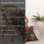 Black Embroidered Khambadiya Patchwork Cushion Cover - Image 7