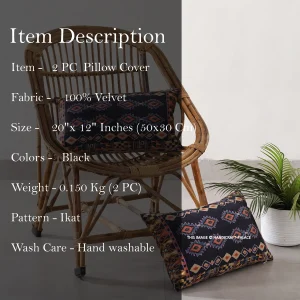 Black Ikat Printed Soft Velvet Pillow Covers - Image 7